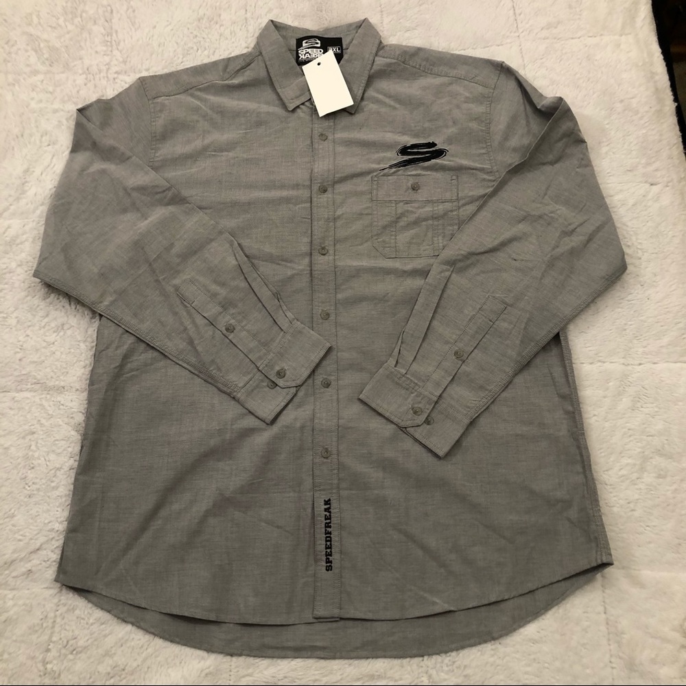 SpeedFreak Gray Button Down Long sleeve Motorcycle Riding Shirt Mens Size 2XL